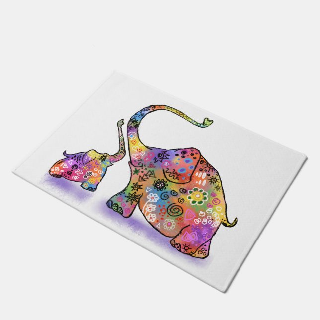 Cute Baby Elephant with Mum Doormat (Angled)