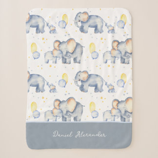 Cute Baby Elephant with Mummy Watercolor Sherpa Blanket