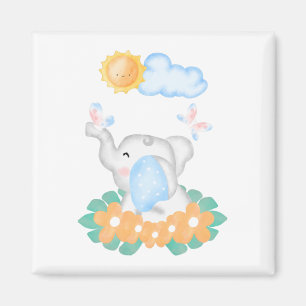Cute Baby Elephant with orange flowers Magnet
