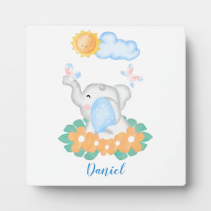 Cute Baby Elephant with orange flowers Plaque