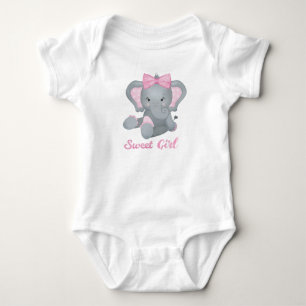 Cute baby elephant with pink bow bodysuit