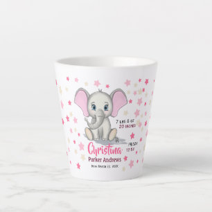 Cute Baby Elephant with Pink Ears Girl Birth Stats Latte Mug