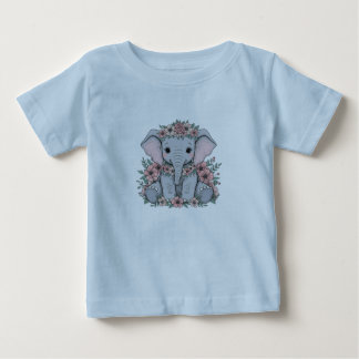 Cute Baby Elephant with Pink Flowers T-Shirt