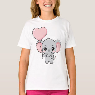 Cute Baby Elephant with Pink Heart Balloon Kawaii T-Shirt