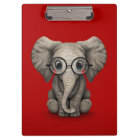 Cute Baby Elephant with Reading Glasses Red