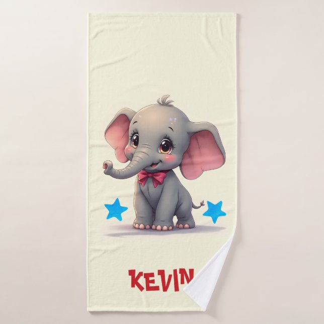 Cute Baby Elephant with Red Bow Bath Towel Set (Bath Towel)