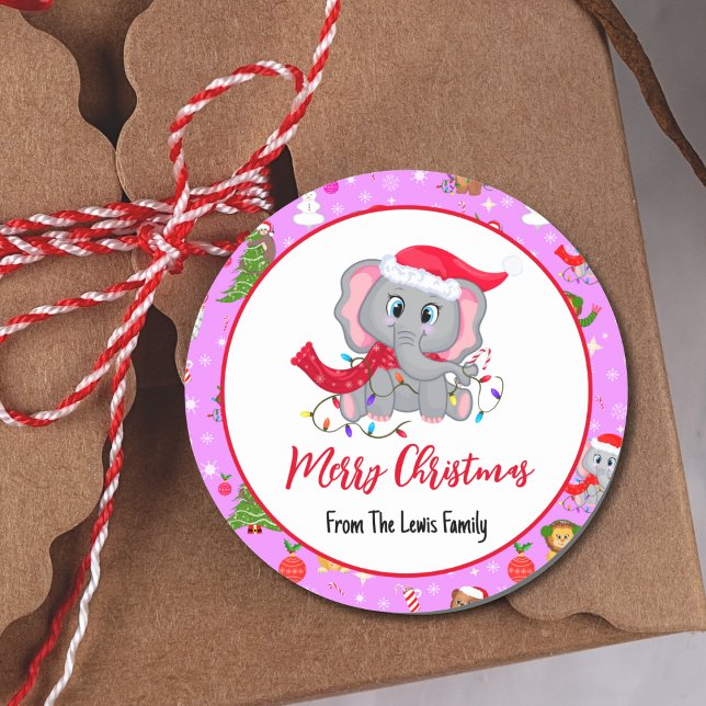 Cute Baby Elephant With Zoo Animals In Pink Classic Round Sticker (Creator Uploaded)