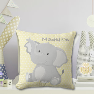 Cute Baby Elephant Yellow Polka-Dot Monogram Cushion