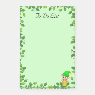 Cute Baby Elf & Green Leaf Frame on Light Green Post-it Notes