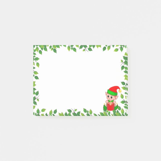 Cute Baby Elf & Green Leaf Frame Post-it Notes (Front)