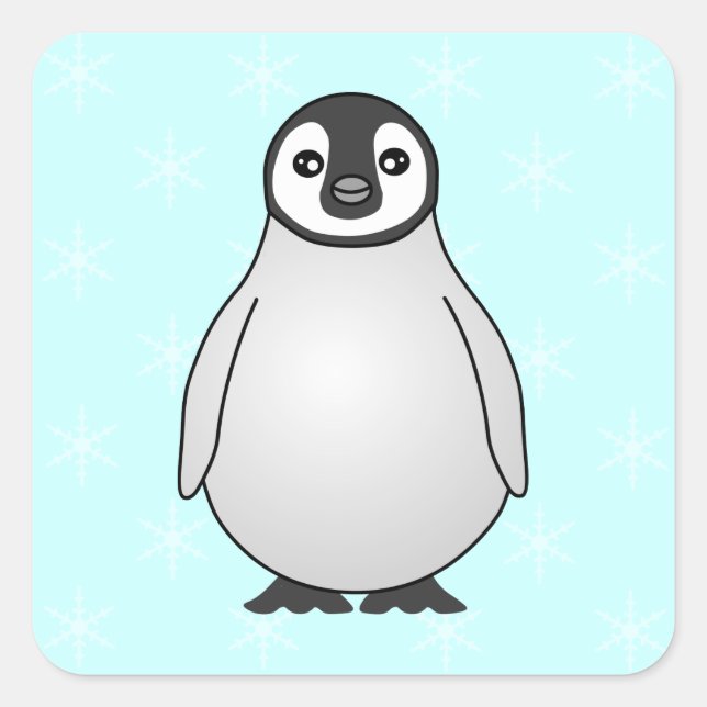 Cute Baby Emperor Penguin Cartoon Square Sticker (Front)