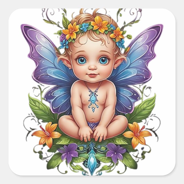 Cute Baby Fairy Square Sticker (Front)