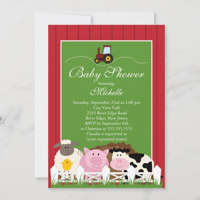 Cute Baby Farm Animals Baby Shower Invitation (Front)