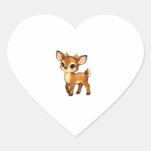 Cute Baby Fawn Cartoon Woodland Deer Nursery Illus Heart Sticker