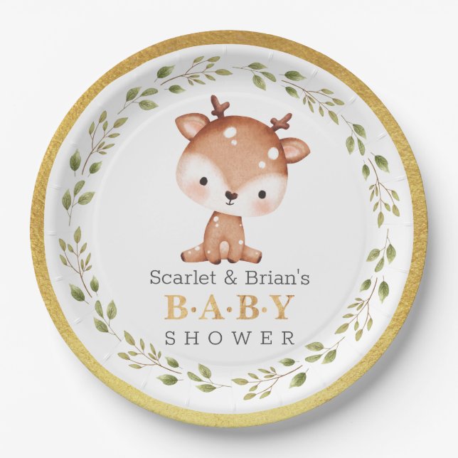 Cute Baby Fawn Party Little Deer Baby Shower Paper Plate (Front)
