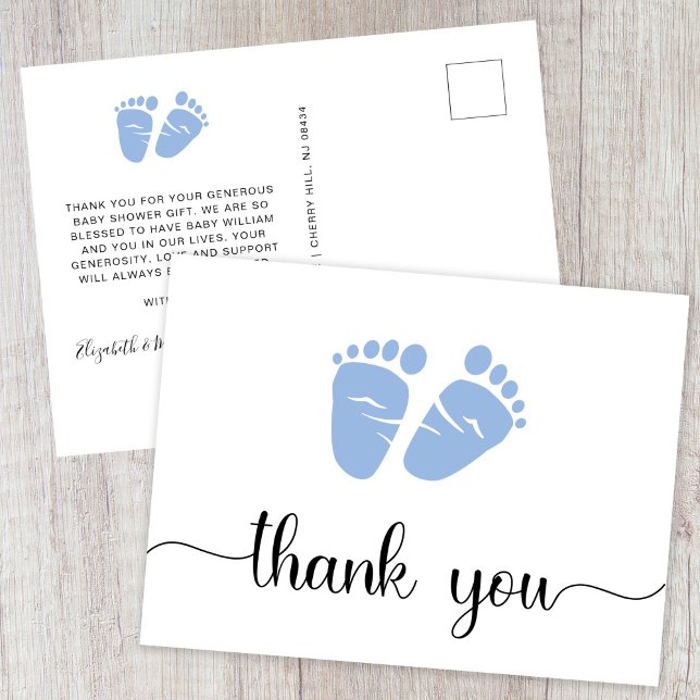 Cute Baby Feet Boy Shower Thank You Postcard (Creator Uploaded)