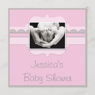 Cute Baby Feet Pink Baby Shower Add Your Photo Invitation