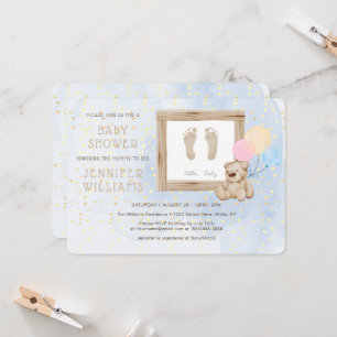 Cute Baby Feet Watercolor Blue Baby Shower Modern Invitation