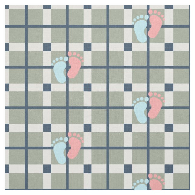 cute baby feets steps tartan plaid pattern fabric (Swatch)