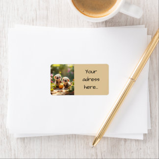 Cute baby ferrets playing with a ball, custom  label