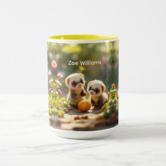 Cute baby ferrets playing with a ball, custom  mug