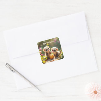 Cute baby ferrets playing with a ball, custom  square sticker