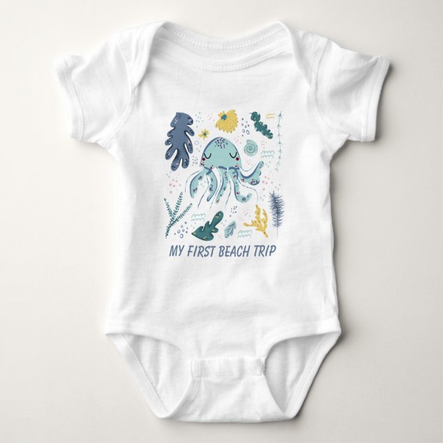 cute baby first Beach trip  Baby Bodysuit (Front)