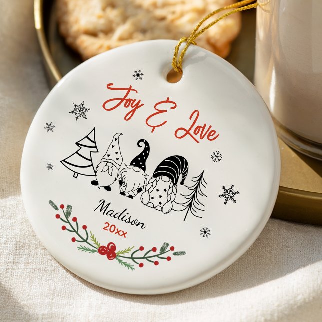 Cute baby first Christmas black white gnome trees Ceramic Ornament (Creator Uploaded)