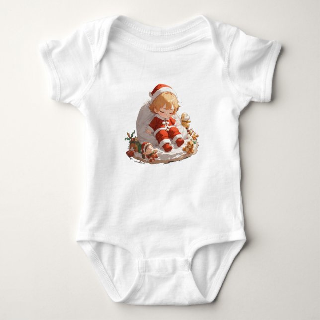 Cute Baby First Christmas Bodysuit - Sleepy Santa (Front)