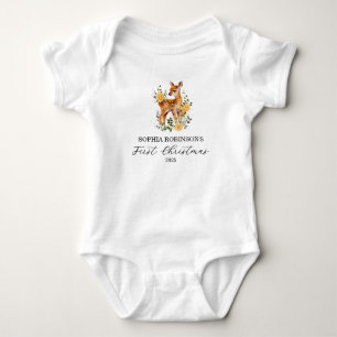Cute Baby First Christmas Floral Deer Modern Bodysuit