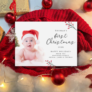 Cute Baby First Christmas Photo  Holiday Card