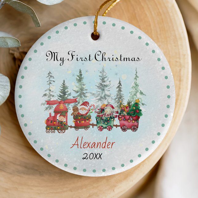 Cute baby first Christmas santa train Ceramic Ornament (Creator Uploaded)