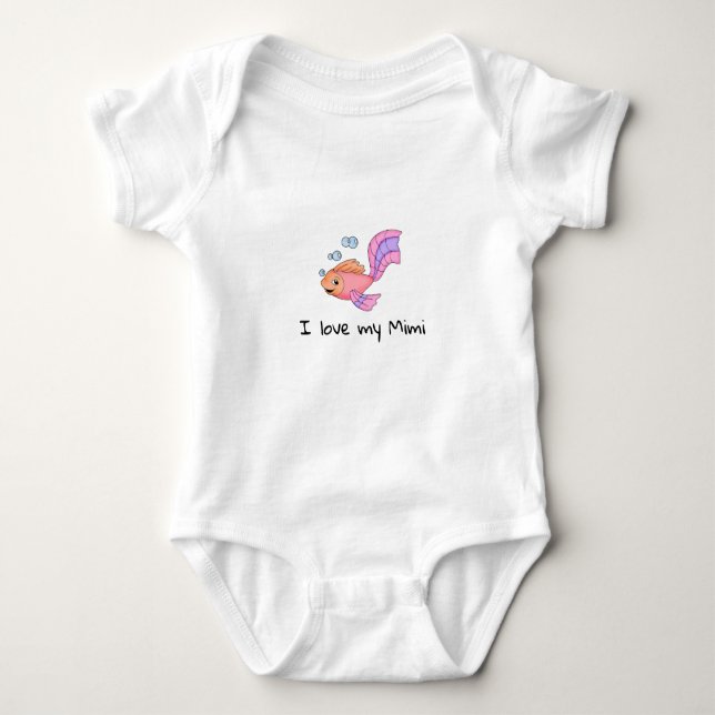 Cute Baby Fish I Love my Mimi Baby Bodysuit (Front)