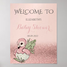 Cute Baby Flamingo Rose Gold Glitter Baby Shower 