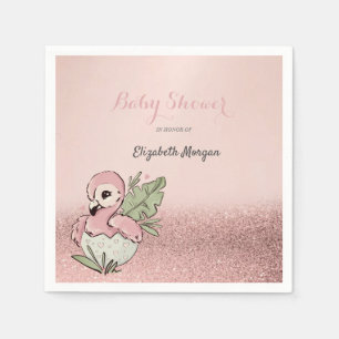 Cute Baby Flamingo Rose Gold Glitter Napkin