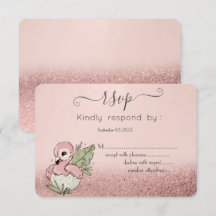 Cute Baby Flamingo Rose Gold Glitter RSVP