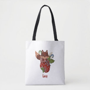 Cute Baby Fox and Christmas Mitten Tote Bag