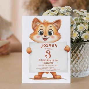 Cute Baby Fox and Sign Kids birthday Party Invitation