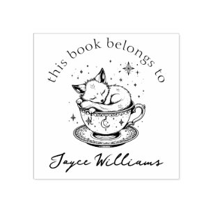 Cute Baby Fox Asleep in Magical Starry Teacup Book Rubber Stamp