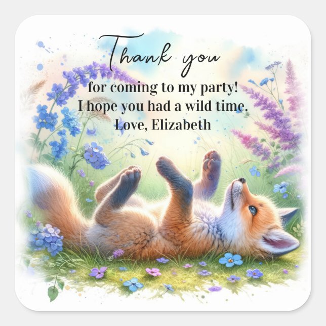 Cute Baby Fox Baby Shower Birthday  Classic Roun Square Sticker (Front)