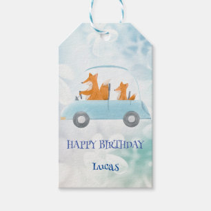 Cute baby Fox car Safari jungle Birthday party Gift Tags
