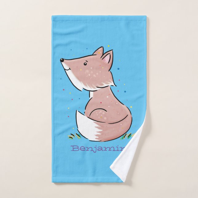 Cute baby fox cartoon illustration bath towel set (Hand Towel)