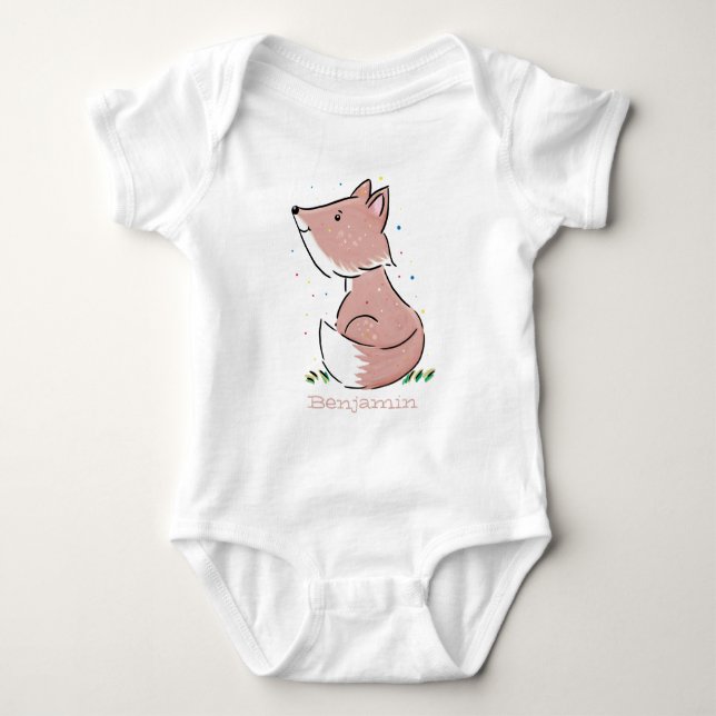 Cute baby fox cartoon illustration bodysuit (Front)