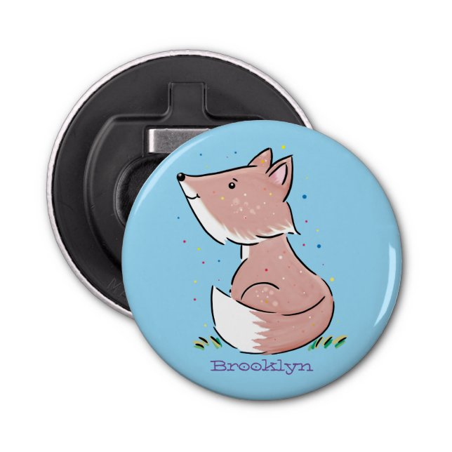 Cute baby fox cartoon illustration bottle opener (Front)