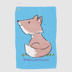 Cute baby fox cartoon illustration  golf towel