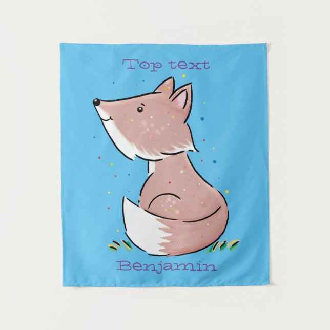 Cute baby fox cartoon illustration  tapestry (Front)
