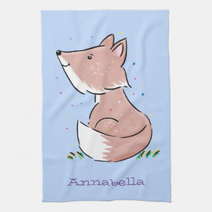 Cute baby fox cartoon illustration tea towel