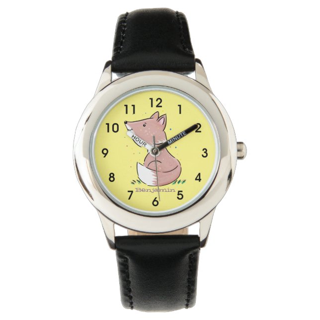 Cute baby fox cartoon illustration watch (Front)