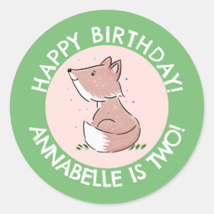 Cute baby fox cartoon personalized birthday classic round sticker