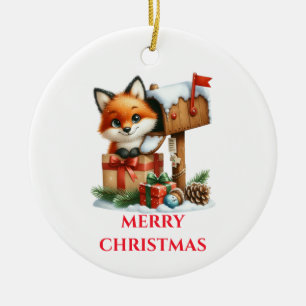 Cute Baby Fox Christmas Ceramic Ornament